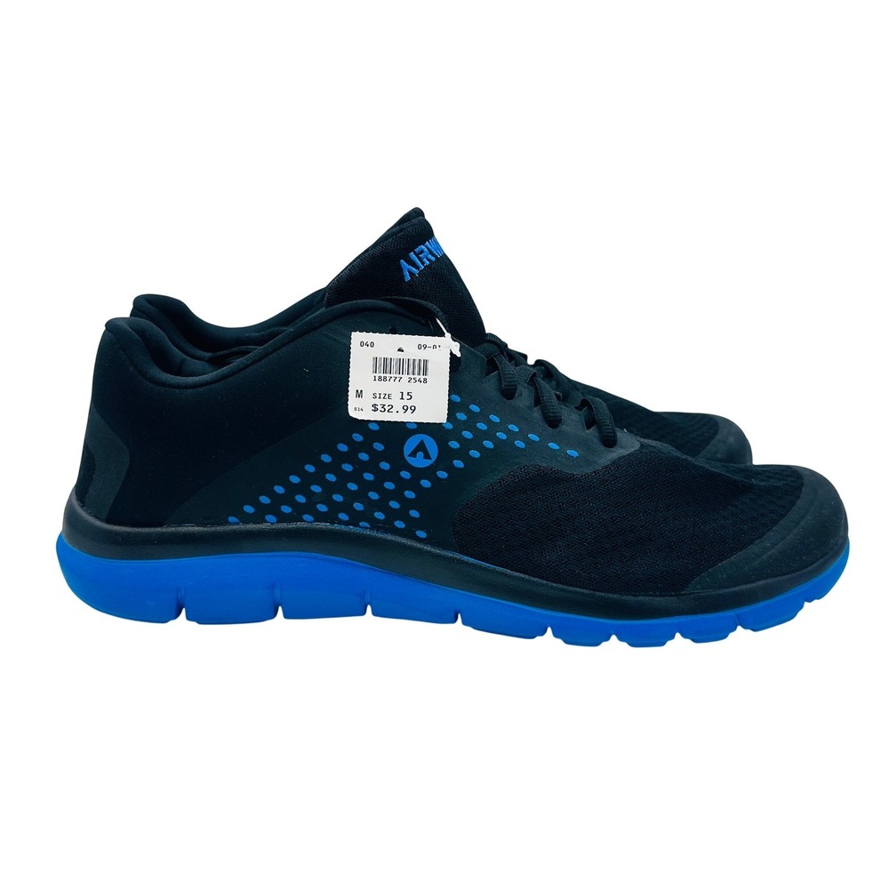 Airwalk Mens Size 15 Athletic Sneakers Black Blue Mesh Low Top Shoes 188777